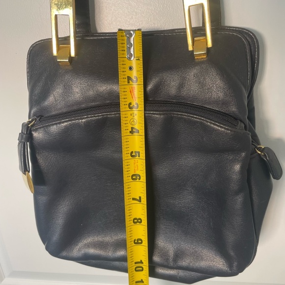 VINTAGE 80s 90s Tempo Design Black Leather Bag Gold Hinge Hardware - Picture 11 of 15